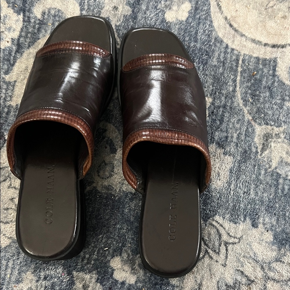 Cole Haan woman  Rich Brown Leather Slide Sandals size 10